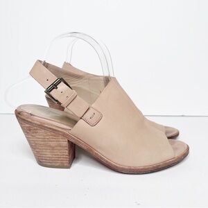 Eileen Fisher Glance Leather Heeled Slingback Sandal Tan Size 9.5 Women’s